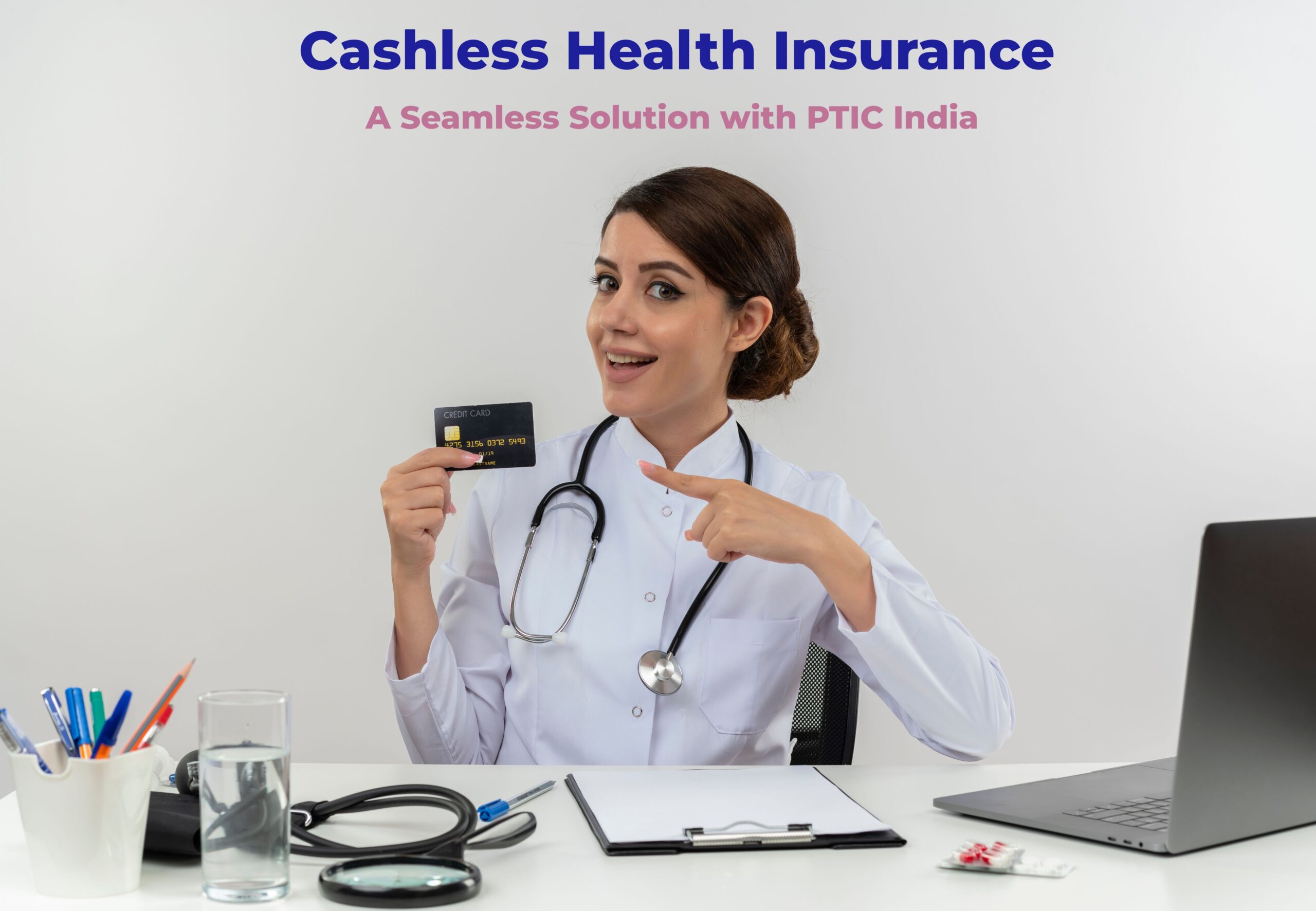 cashless health insurance benefits showing a hospital and insurance process.